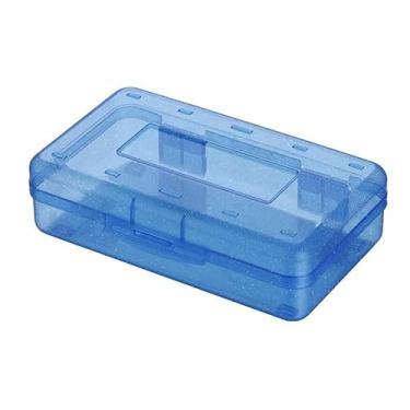 Imagem de Caixa organizadora de mesa azul com tampa, caixa de armazenamento de plástico empilhável de 20 x 11 x 5 cm para material de escritório, artesanato, maquiagem, estojo rígido de grande capacidade para