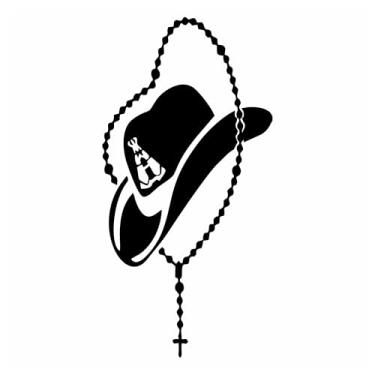 Imagem de Adesivo chapéu Cowboy com o terço - Sertanejo Rodeio Peão para carros caminhonetes caminhão parede (PRETO, 21x42m)