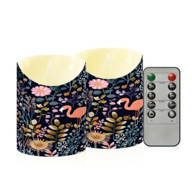 Imagem de Wassud Velas florais com flamingos sem chama com controle remoto, velas realistas cintilantes com temporizador, velas decorativas para Natal, casamento, festa, decoração de casa pequena