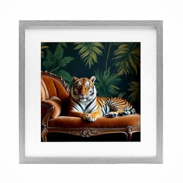 Imagem de Stupell Industries Impressão emoldurada Tiger Lounging on Chaise Gray Under Glass, design por Lettered and Lined, 13 x 13