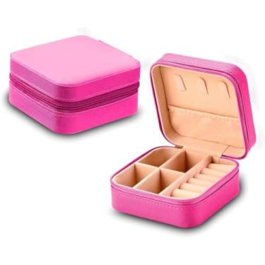 Imagem de Necessaire Mini Porta Joias Portátil Estojo Com Zíper Compartimentos Internos Para Viagem e Organização de Acessórios (Pink)