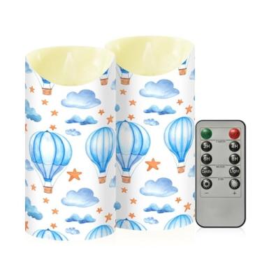 Imagem de Wassud Balões de ar quente azuis velas sem chama com controle remoto, velas realistas cintilantes com temporizador, velas decorativas para Natal, casamento, festa, decoração de casa média