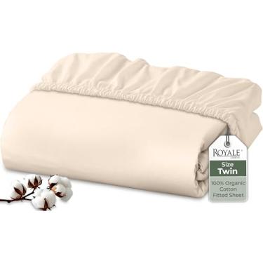 Imagem de Royale Linens Lençol com elástico 100% algodão orgânico – tecido percal – lençol de baixo com bolso profundo super macio – lençol solteiro com elástico verde sálvia – somente lençol com elástico - (99