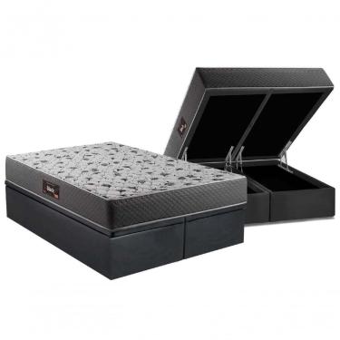 Imagem de Conjunto: Bau Suede Preto + Colchão Herval Black Espuma Ortopedica D60 Queen 158x198x65