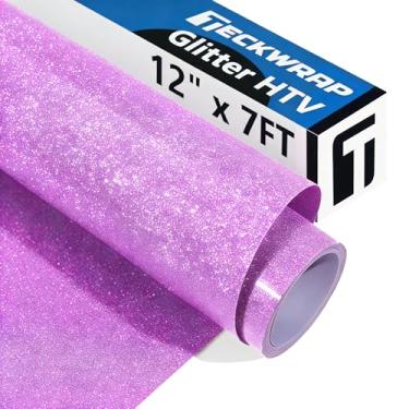 Imagem de TECKWRAP Vinil de transferência de calor HTV com glitter roxo, 30,5 cm x 1,8 m roxo claro glitter ferro em vinil para camiseta, vestuário, bolsa, aparência de roupas faça você mesmo