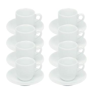 Imagem de Kit 8 Xícaras de Café com Pires 50ml em Porcelana Branca - Porcelana B