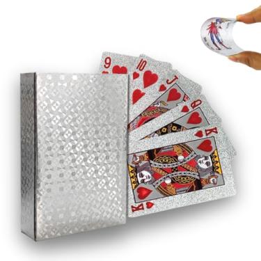 Imagem de Baralho Dourado Impermeável, Flexível e Resistente a Rasgos – Premium com Cores Vibrantes – Jogo de Cartas de Luxo para Presentes e Colecionadores Poker Truco (Prateado)