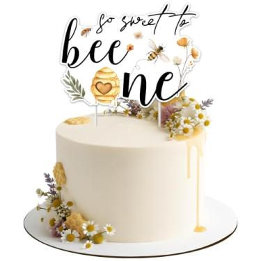 Imagem de Fangleland So Sweet to Bee One Cake Topper, Bumble Bee Honeycomb Flower Theme 1st Birthday Cake Decoration, Baby One Year Old Party Supplies for Boy Girl