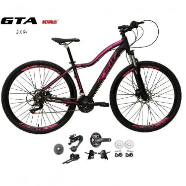 Imagem de Bicicleta Aro 29 Feminina Ksw Mwza Kit 2x9 Gta Sunrun K7 Freio A Disco Garfo Com Trava preto-rosa Tam: 17