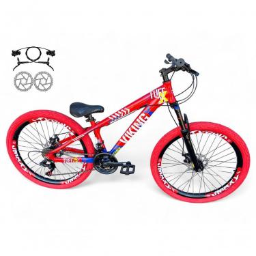 Imagem de Bicicleta Aro 26 Vikingx Tuff Freio Hidráulico 21v Freeride Rodas Vmaxx Suspensão Pneu Flame vermelho-Azul X25