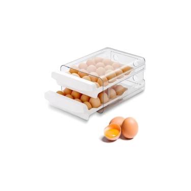 Imagem de Porta Ovos 32 Unidades, Branco, Plástico, 2 Gavetas Empilháveis, 22,5x21x14 cm, Organizador para Geladeira