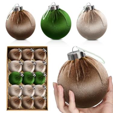Imagem de Enfeites de árvore de Natal bola de veludo - bolas de decoração de árvore de Natal, conjunto de decorações de lâmpadas de Natal inquebráveis, multicolorido, verde, marrom, neutro, 80 mm, 3,15