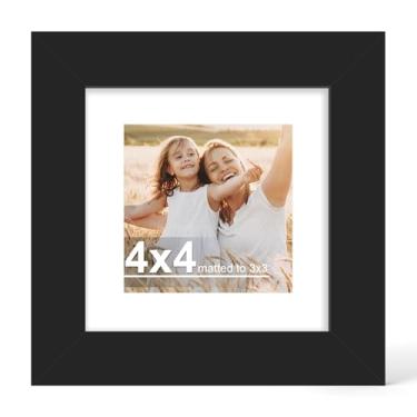 Imagem de Hongkee Porta-retrato de 10 x 10 cm com vidro, exiba imagens 7 x 7 com tapete ou 10 x 10 sem tapete - parede e mesa, molduras de madeira de 10 x 10 cm (preto, 1 pacote)