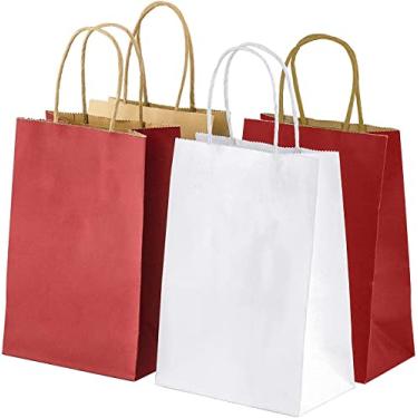 Imagem de Elegant Supply Sacos de papel kraft com alças torcidas para presente de feriado com estampa sólida em massa, uso multiuso, adequado para todas as ocasiões, 25 x 13 x 33, vermelho rubi