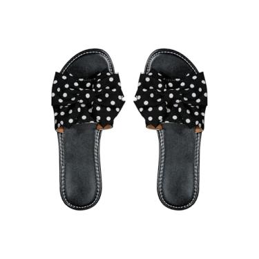Imagem de GORGLITTER Sandálias femininas com laço de bolinhas elegantes e fofas sem cadarço para o verão, Preto e branco, 37