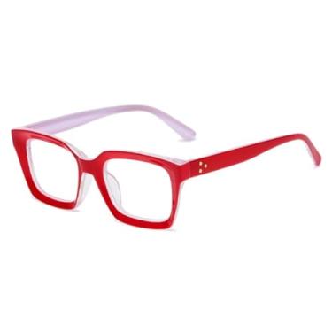 Imagem de Armação de óculos vintage transparente para mulheres, com rebites, estilo fashion, lentes anti-luz azul, unissex (C4Vermelho)