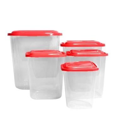 Imagem de Kit Porta Mantimentos com 5 Peças, Vermelho, Containers de Armazenamento de Alimentos, Livre de BPA