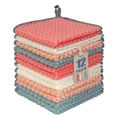 Imagem de AIWIWH Toalhas de prato com laço para pendurar, panos de limpeza de microfibra de veludo coral, super absorventes e de secagem rápida, panos de prato reutilizáveis sem fiapos para cozinha, pratos de