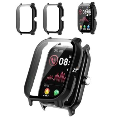 Imagem de Pacote com 2 capas protetoras compatíveis com smartwatch Tensky de 4,7 cm, capa rígida de policarbonato e protetor de tela de vidro temperado 9H - à prova de choque, resistente a arranhões, cobertura