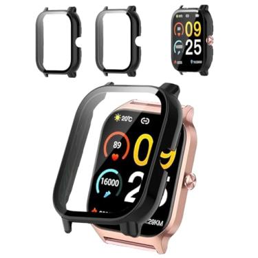 Imagem de Arxonis Pacote com 2 capas protetoras compatíveis com smartwatch Liufiueq P125 de 4,7 cm, capa rígida de policarbonato e protetor de tela de vidro temperado 9H - à prova de choque, resistente a