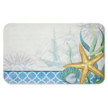 Imagem de Tapete antifadiga Bayside Sea Life & Ship, tapete ergonômico acolchoado para cozinha e pé com suporte antiderrapante, tapete confortável ecológico, design por Kim Allen, 76 cm x 45 cm
