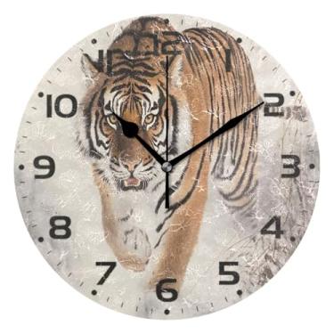 Imagem de JUZIHAI Relógio de parede com pintura animal, silencioso, redondo, sem tique-taque, operado por bateria, fácil de ler, relógio decorativo de parede para casa, cozinha, sala de estar, quarto