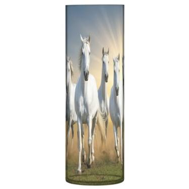 Imagem de JUZIHAI Sete vasos brancos para cavalos de corrida para flores, 9,9 cm x 30 cm, vaso de flores moderno de cilindro de plástico para decoração de casa de centro de mesa de casamento