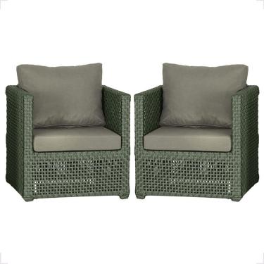 Imagem de 2 Poltronas Madri Alumínio Corda Náutica Estofado 8 Trama Verde