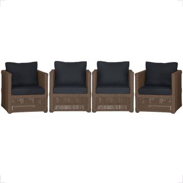 Imagem de 4 Poltronas Madri Alumínio Corda Náutica Estofado 12 Trama Marrom