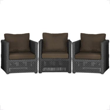 Imagem de 3 Poltronas Madri Alumínio Corda Náutica Estofado 9 Trama Preto