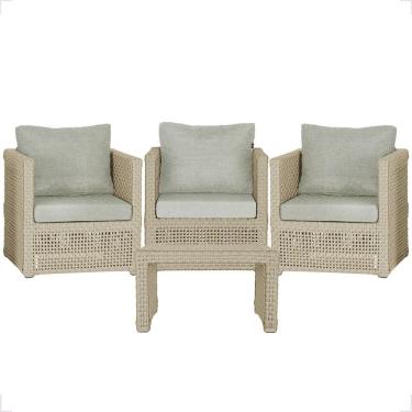 Imagem de Mesa E 3 Poltronas Madri Corda Náutica Estofado 3 Trama Rami