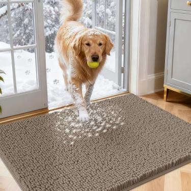 Imagem de IM HOME Tapetes de porta enlameados bege 91 x 61 cm para cães, tapete absorvente de chenille, tapete de porta interno pesado antiderrapante, tapete macio para cama de cachorro, tapete frontal interno