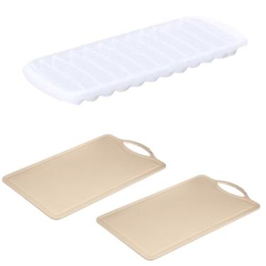 Imagem de Kit 2 Tábua Cinza Plástica de Corte Pequena + 1 Forma Plástica de Gelo em Cubos Branca