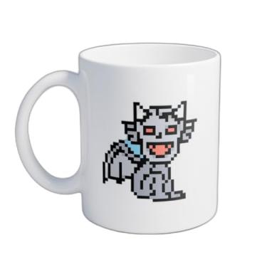 Imagem de Caneca Xícara de Café Porcelana 300ml Design Pixel Art Gárgula Azul
