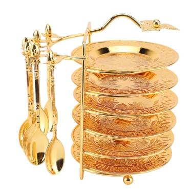 Imagem de Conjunto de colher e prato siwoted com rack de armazenamento, 6 bandejas e 6 colheres, kit de utensílio de metal estilo europeu para bifes, frutas, lanches, bolos (Tipo 3)