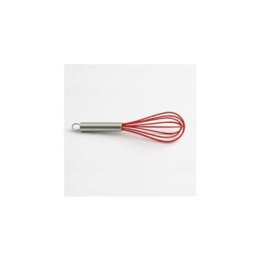 Imagem de Batedor de Claras em Silicone e Madeira, Vermelho, 29 x 5,5 cm, Resistente à Temperatura -40°C a 230°C, para Bolos, Tortas, Pães e Cremes