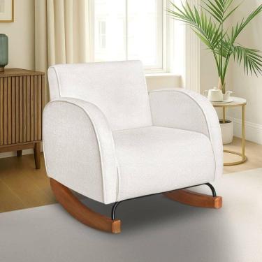 Imagem de Poltrona Com Base Balanço Em Tecido Bouclé Cindy – Lucadi Off White