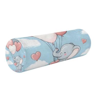 Imagem de Wassud Travesseiro de pescoço com balão de coração fofo de desenho animado de elefante para viagem, travesseiro cervical redondo de espuma viscoelástica para alívio da dor no ombro e pescoço
