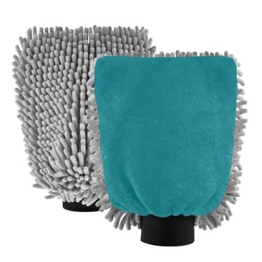 Imagem de ODAWA Luvas de limpeza de carro chenille, luvas de lavagem de carro azul pavão para canhão de espuma, pacote com 2, 18 x 26 cm