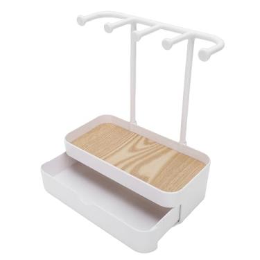 Imagem de TARSHYRY Suporte Organizador de Joias Com Bandeja de Madeira, Suporte para Colar Com Ganchos de Armazenamento para Colares, Pulseiras, Brincos, Anéis, Relógios e Chaves (Branca)