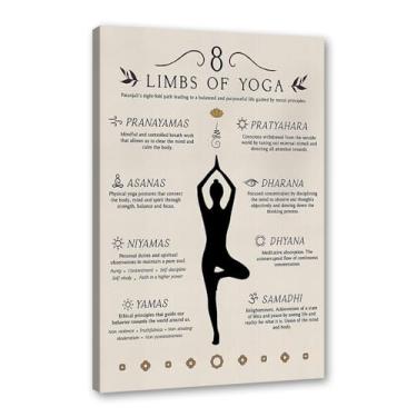 Imagem de Impressão em tela de ioga Membros do pôster de ioga poses de ioga impressão sol e lua saudação fitness zen chakra afirmações espiritual decoração de arte de parede (SKU5,27.9x35.6 cm = (28x35 cm