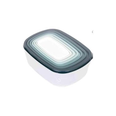 Imagem de Conjunto 7 Potes Quadrados de Plástico com Tampa Hermética, Transparente com Tampas Sortidas, Livre de BPA, 100ml a 4L, Empilhável