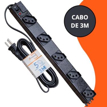 Imagem de Filtro De Linha 5 Tomadas Espaçadas Cabo De 3 Metros Metálico Extensão Régua Protetor Energia Elétrica Profissional Com Fusível Bivolt 110 127 220 Fiolux Powerlink 110V 127V 220V Corpo em Metal 3M