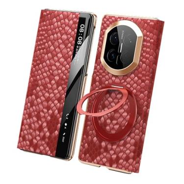 Imagem de FWYANZH Capa para Huawei Mate X7, função de visualização de janela, capa flip de couro legítimo, suporte de anel com padrão luxuoso, fólio, capa à prova de choque, vermelha, Mate X7