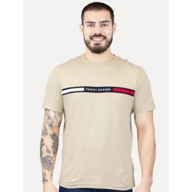 Imagem de Camiseta Tommy Hilfiger Masculina Chest Insert Logo Cáqui Claro-Masculino