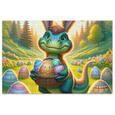 Imagem de Quebra-cabeça de desenho animado coelho da Páscoa ovos de dinossauro adulto 500 peças arte flor arte quebra-cabeça divertido bobo