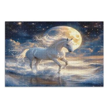 Imagem de Quebra-cabeça de cavalo branco oceano 500 peças grandes para adultos, quebra-cabeça familiar com letras nas costas