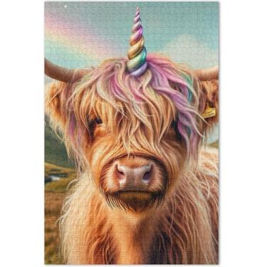 Imagem de Quebra-cabeça de unicórnio bonito gado highland adultos 1000 peças família brinquedo arte difícil quebra-cabeças jogos tecnologia presentes