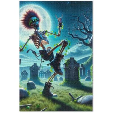 Imagem de Quebra-cabeça esqueleto cemitério de Halloween 1000 quebra-cabeças para adultos família elefante branco presentes cena de inverno quebra-cabeça arte brinquedo pintura, 75 x 40 centímetros