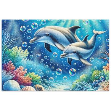 Imagem de Quebra-cabeça de fundo do mar com bolhas de golfinhos fofos, 500 peças para adultos, elefantes brancos, presentes para família, paisagem floral
